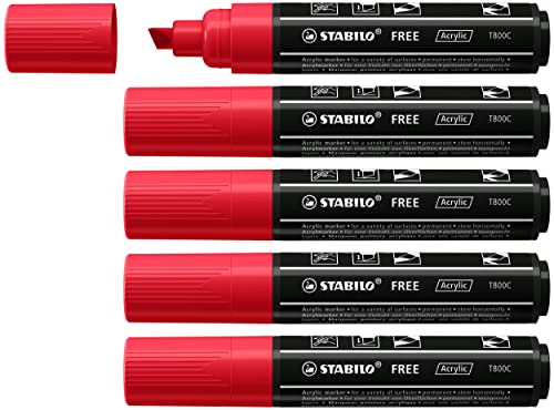 STABILO - Acrylmarker - FREE Acrylic T800C - Strichbreite 4-10 mm - 5er Pack - karmin von STABILO