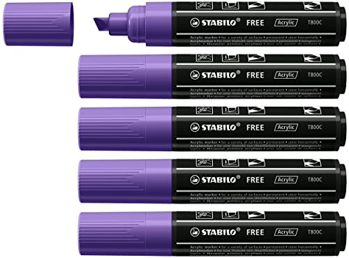 Acrylmarker - STABILO FREE Acrylic - T800C Keilspitze 4-10mm - 5er Pack - violett von STABILO