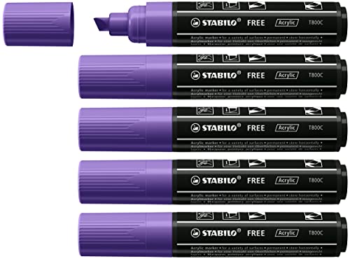 STABILO - Acrylmarker - FREE Acrylic - T800C Keilspitze 4-10mm - 5er Pack - violett von STABILO