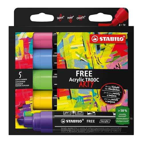 STABILO - Acrylmarker - FREE Acrylic T800C - Strichbreite 4-10 mm - 5er Pack - SEASIDE von STABILO