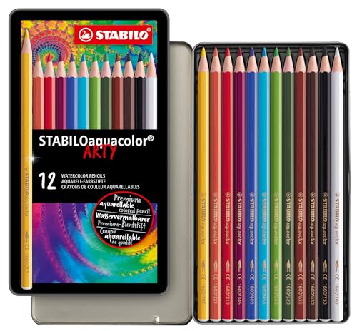 Aquarell-Buntstift - STABILO aquacolor - ARTY - 12er Metalletui - mit 12 verschiedenen Farben von STABILO