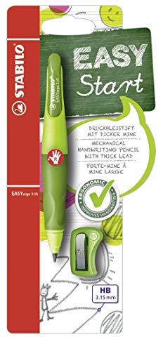 Ergonomischer Druck-Bleistift für Rechtshänder - STABILO EASYergo 3.15 in hellgrün/dunkelgrün - inkl. 1 dicken Mine - Härtegrad HB & Spitzer von STABILO