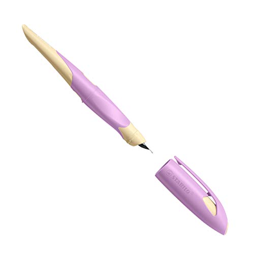 Ergonomischer Schulfüller für Linkshänder mit Anfänger-Feder A - STABILO EASYbirdy Pastel in soft pink/apricot - inkl. Patrone - blau (löschbar) von STABILO