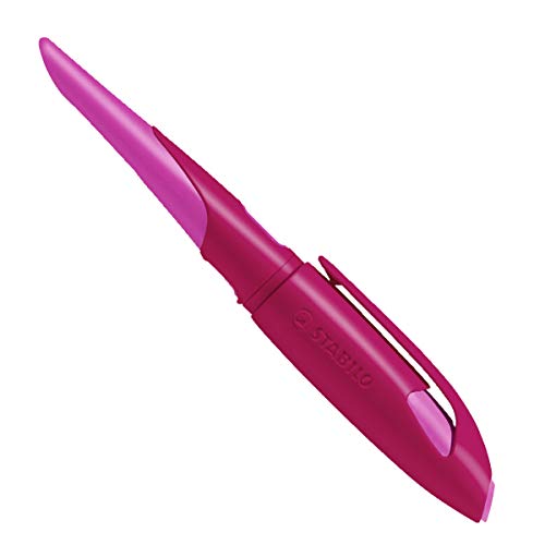 Ergonomischer Schulfüller für Linkshänder mit Standard-Feder M - STABILO EASYbirdy in beere/pink - inkl. Patrone - blau (löschbar) von STABILO