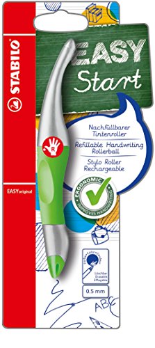 Ergonomischer Tintenroller für Rechtshänder - STABILO EASYoriginal metallic in neongrün/metallic - Einzelstift - Schreibfarbe blau (löschbar) - inklusive Patrone von STABILO