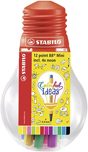 Fineliner - STABILO point 88 Mini - Colorful Ideas - 12er Pack - mit 12 verschiedenen Farben in wiederverschließbarer Glühbirne von STABILO