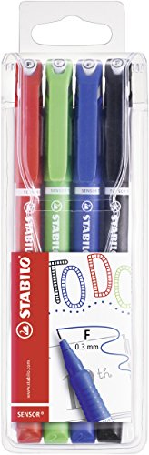 Fineliner mit gefederter Spitze - STABILO SENSOR F - fein - My STABILO Journal - 4er Pack - rot, grün, blau, schwarz von STABILO