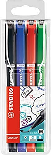 Fineliner mit gefederter Spitze - STABILO SENSOR M - medium - 4er Pack - schwarz, blau, rot, grün von STABILO