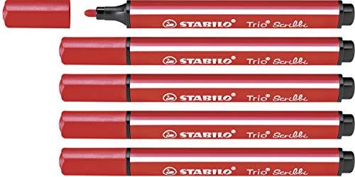 Gefederter Dreikant-Filzstift - STABILO Trio Scribbi - 5er Pack - rot von STABILO