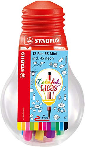 Premium-Filzstift - STABILO Pen 68 Mini - Colorful Ideas - 12er Pack - mit 12 verschiedenen Farben in wiederverschließbarer Glühbirne von STABILO