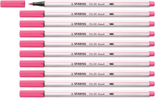 STABILO - Premium-Filzstift mit Pinselspitze für variable Strichstärken - Pen 68 brush - 10er Pack - rosa von STABILO