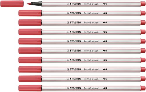 STABILO - Premium-Filzstift mit Pinselspitze für variable Strichstärken - Pen 68 brush - 10er Pack - rostrot von STABILO