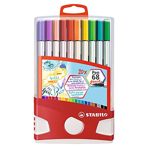 Premium-Filzstift mit Pinselspitze für variable Strichstärken - STABILO Pen 68 brush ColorParade - 20er Tischset - mit 20 verschiedenen Farben von STABILO