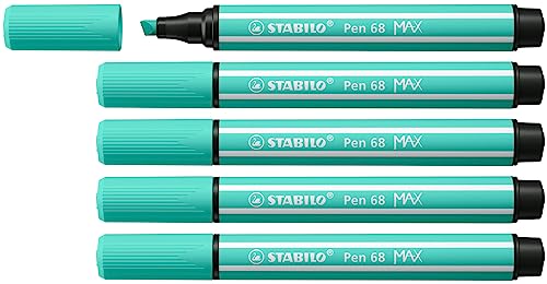 Premium-Filzstift mit dicker Keilspitze - STABILO Pen 68 MAX - 5er Pack - eisgrün von STABILO