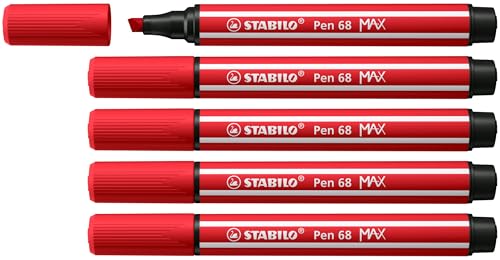 STABILO - Premium-Filzstift mit dicker Keilspitze - Pen 68 MAX - 5er Pack - karmin von STABILO