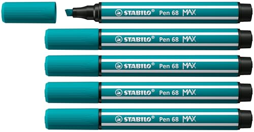STABILO - Premium-Filzstift mit dicker Keilspitze - Pen 68 MAX - 5er Pack - türkisblau von STABILO