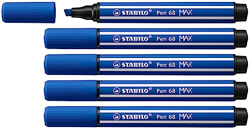 Premium-Filzstift mit dicker Keilspitze - STABILO Pen 68 MAX - 5er Pack - ultramarinblau von STABILO