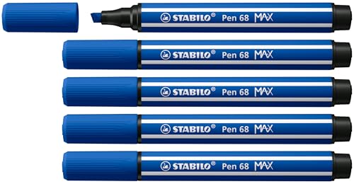 STABILO - Premium-Filzstift mit dicker Keilspitze - Pen 68 MAX - 5er Pack - ultramarinblau von STABILO