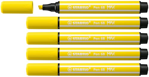 STABILO - Premium-Filzstift mit dicker Keilspitze - Pen 68 MAX - 5er Pack - zitronengelb von STABILO