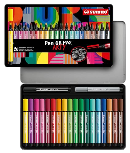 STABILO - Premium-Filzstift mit dicker Keilspitze - Pen 68 MAX - ARTY - 20er Metalletui - mit 20 verschiedenen Farben von STABILO