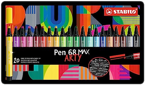Premium-Filzstift mit dicker Keilspitze - STABILO Pen 68 MAX - ARTY - 20er Metalletui - mit 20 verschiedenen Farben von STABILO
