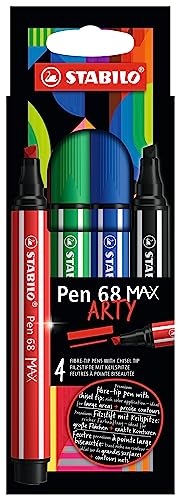 Premium-Filzstift mit dicker Keilspitze - STABILO Pen 68 MAX - ARTY - 4er Pack - mit 4 verschiedenen Farben von STABILO