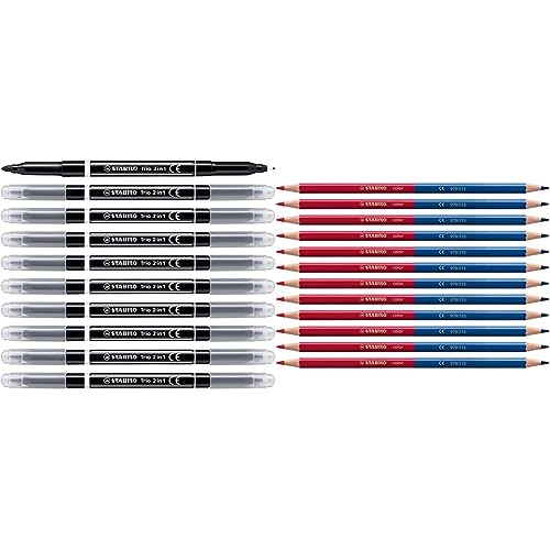 STABILO-Filzstift und Fineliner in einem-Trio 2 in 1-10er Pack-schwarz + Buntstift-color-12er Pack-zweifarbig, rot und blau STABILO-Filzstift und Fineliner in einem-Trio 2 in 1-10er Pack-schwarz + Buntstift-color-12er Pack-zweifarbig, rot und blau von STABILO