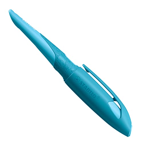Ergonomischer Schulfüller für Linkshänder mit Anfänger-Feder A - STABILO EASYbirdy 3D Wildlife in blau - inkl. Patrone - blau (löschbar) von STABILO