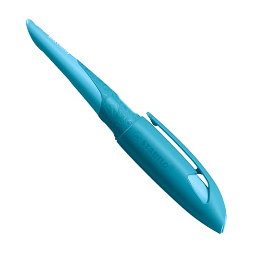 Ergonomischer Schulfüller für Linkshänder mit Standard-Feder M - STABILO EASYbirdy 3D Wildlife in blau - inkl. Patrone - blau (löschbar) von STABILO