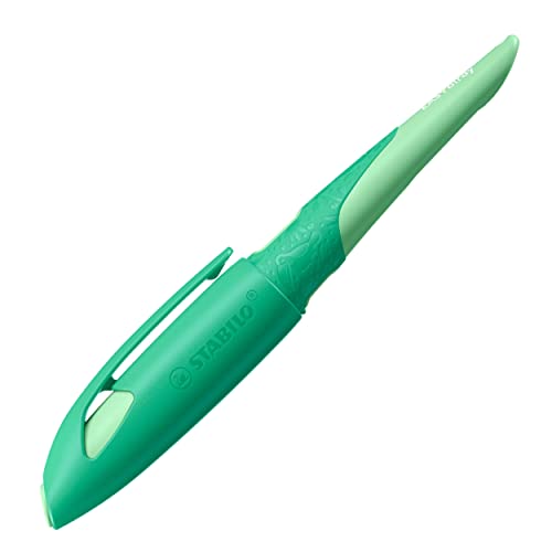 Ergonomischer Schulfüller für Rechtshänder mit Anfänger-Feder A - STABILO EASYbirdy 3D Wildlife in grün - inkl. Patrone - blau (löschbar) von STABILO