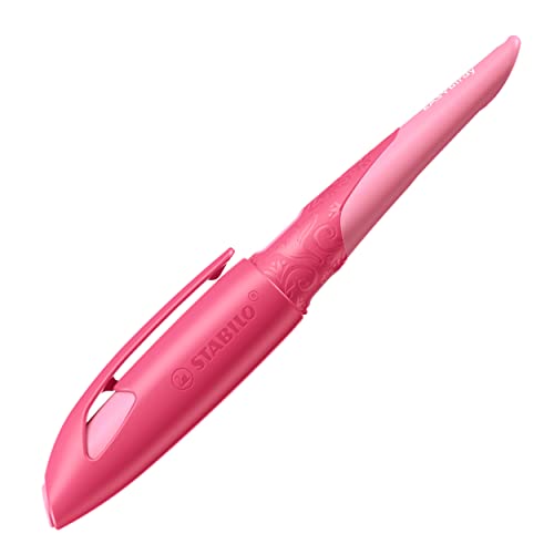 Ergonomischer Schulfüller für Rechtshänder mit Anfänger-Feder A - STABILO EASYbirdy 3D Wildlife in rosa - inkl. Patrone - blau (löschbar) von STABILO