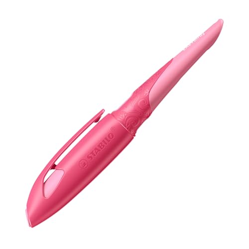 STABILO - Ergonomischer Schulfüller für Rechtshänder mit Anfänger-Feder A - EASYbirdy 3D Wildlife in rosa - inkl. Patrone - blau (löschbar) von STABILO