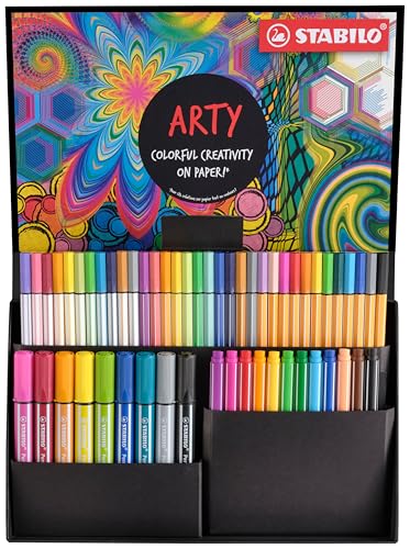 Stifte-Set - STABILO ARTY Creative Set - 55er Pack - Fineliner, Filzschreiber, Premium-Filzstifte, Premium-Filzstifte mit dicker Keilspitze & Premium-Filzstift mit flexibler Pinselspitze von STABILO