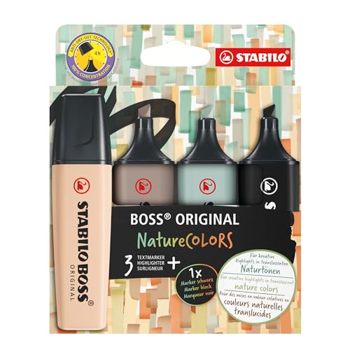 STABILO - Textmarker - BOSS ORIGINAL NatureCOLORS - 4er Pack - beige, warmgrau, grünerde, schwarz von STABILO