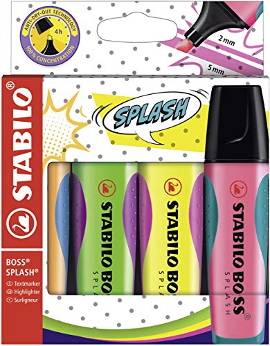 Textmarker - STABILO BOSS SPLASH - 4er Pack - gelb, orange, grün, pink von STABILO