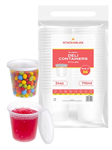 Premium 36-teiliges Frischhaltedosen-Set 24oz – wiederverwendbar, auslaufsicher und mikrowellen-/gefriergeeignet, 710ml, Kunststoffbehälter mit Deckel – ideal für die Zubereitung von Mahlzeiten und von STACKABLES