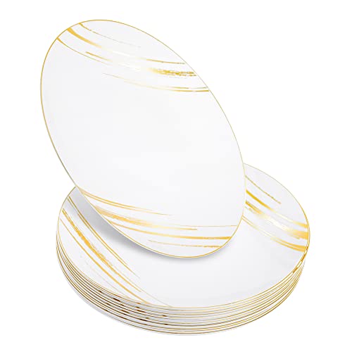STACKABLES ~ 20 Stück Hartplastikteller ~ 20,3 cm weiße Teller mit goldfarbenem Design ~ leichtes, flexibles wiederverwendbares Teller-Set für Hochzeiten, Partys, Catering und Picknick von STACKABLES