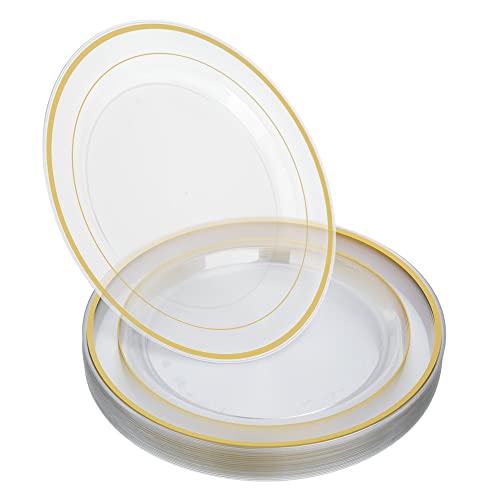 STACKABLES 20 Stück Hartplastikteller ~ 26,7 cm runder transparenter Teller mit doppeltem Goldrand ~ Mehrzweckteller für Hochzeiten, Partys, Catering und Picknick STACKABLES 20 Stück Hartplastikteller ~ 26,7 cm runder transparenter Teller mit doppeltem Goldrand ~ Mehrzweckteller für Hochzeiten, Partys, Catering und Picknick von STACKABLES