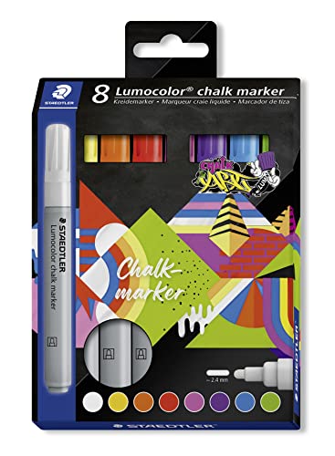 STAEDTLER Kreidemarker Lumocolor, deckend, feucht abwischbar, Rundspitze, Linienbreite ca. 2,4 mm, hohe Farbbrillanz, 8 chalk marker in sortierten Farben, 344 C8 STAEDTLER Kreidemarker Lumocolor, deckend, feucht abwischbar, Rundspitze, Linienbreite ca. 2,4 mm, hohe Farbbrillanz, 8 chalk marker in sortierten Farben, 344 C8 von STAEDTLER