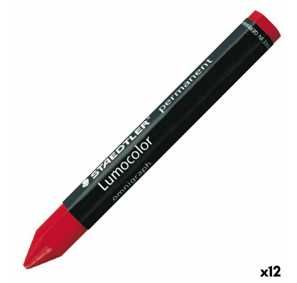 STAEDTLER Papierscheren Wachstifte bunt Lumocolor Permanent Rot (12 Stück) von STAEDTLER