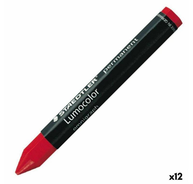 STAEDTLER Papierscheren Wachstifte bunt Lumocolor Permanent Rot (12 Stück) von STAEDTLER