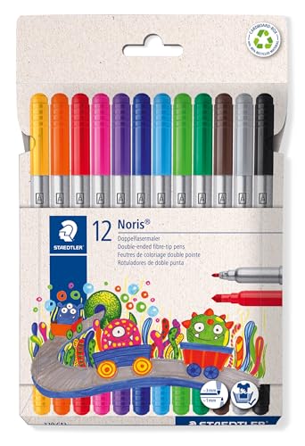 Staedtler Noris 320 Doppelfasermaler, eindrucksichere Spitze, auswaschbar, Strichbreite 1-3 mm, Kartonetui mit 12 Fasermalern in sortierten Farben, 320 C12 Staedtler Noris 320 Doppelfasermaler, eindrucksichere Spitze, auswaschbar, Strichbreite 1-3 mm, Kartonetui mit 12 Fasermalern in sortierten Farben, 320 C12 von STAEDTLER