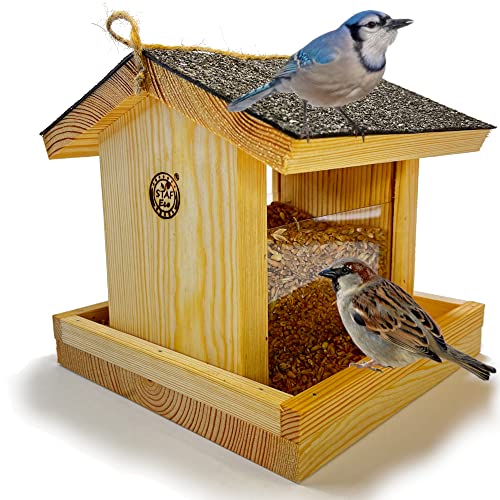 STAFECO® Vogelfutterhaus Vogelhaus für Balkon oder zum Aufhängen wetterfest Futterhaus Handarbeit aus Natur Holz von STAFECO