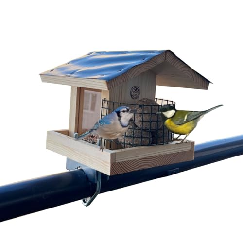 STAFECO® Vogelfutterhaus Vogelhaus für Balkon wetterfest Futterhaus Handarbeit Gartenvögel im Garten Balkonhalterung mit Einer Größe von 30 bis 48 mm. (Natural) von STAFECO