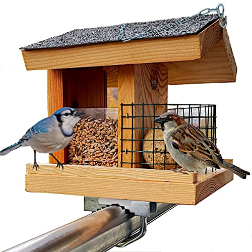 STAFECO® Vogelfutterhaus für Balkon oder zum Aufhängen wetterfest Futterhaus Handarbeit aus Natur Holz Vogelhaus Gartenvögel im Garten von STAFECO