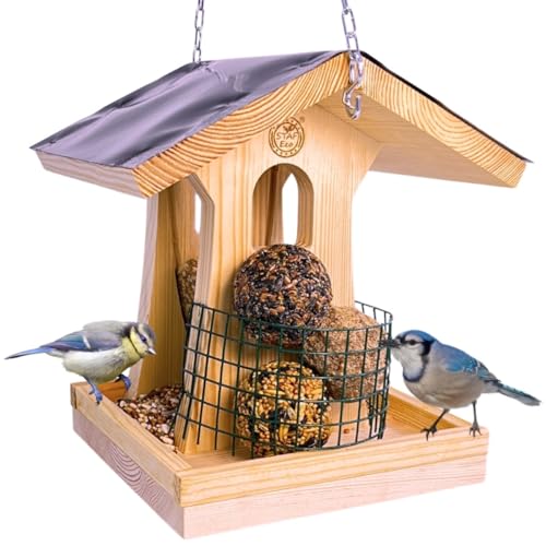Vogelfutterhaus zum Aufhängen Vogelhaus Balkon hängend 2-in-1 für Samen und Meisenknödel Balkongeländer Vogelhäuschen Futterhaus für Vögel Futterhaus handgemacht in Europa (zum Aufhängen) von STAFECO