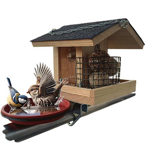 STAFECO® Vogelfutterhaus Wildvogeltränken Vogeltränke Vogelhaus für Balkon wetterfest Futterhaus Handarbeit Gartenvögel im Garten Halterung mit Einer Größe von 30 bis 60 mm. (Natural Vogeltränke) von STAFECO