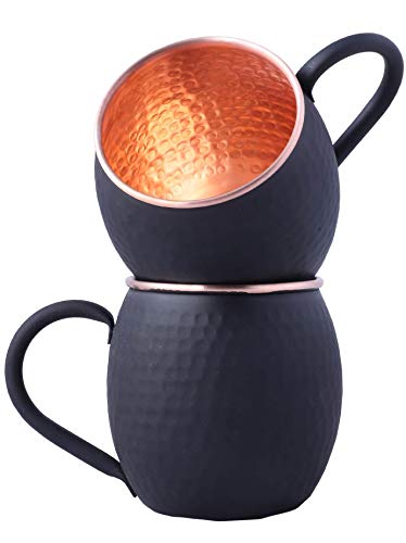 Staglife Moscow Mule Kupferbecher und Becher, 590 ml, schwarz, matt, Moscow Mule Tasse mit roségoldenen Kupferrändern, 2 Stück (590 ml, schwarz, kupferschwarz) von STAGLIFE