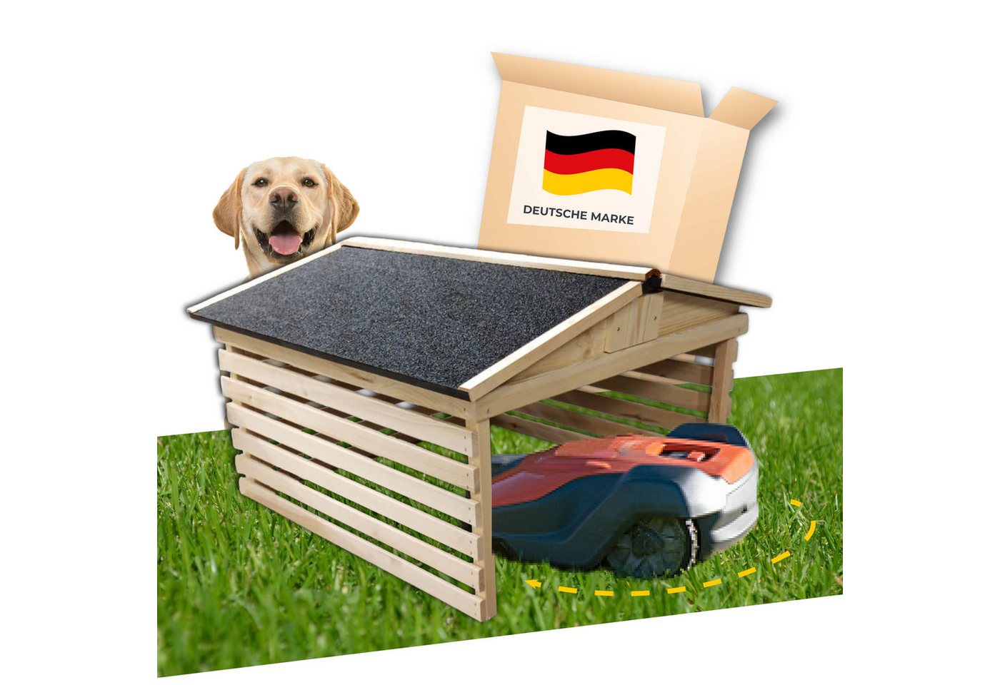 STAHLMANN COMMERCE GmbH Mähroboter-Garage STAHLMANN® Mähroboter Garage [78,5 x 74 x 52,5 cm], für alle gängigen Mähroboter, (Spar-Set), Carport für Rasenroboter [wetterfest] von STAHLMANN COMMERCE GmbH