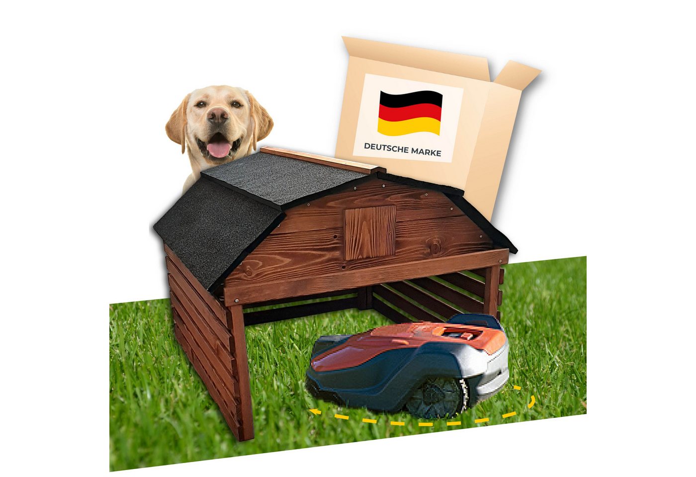 STAHLMANN COMMERCE GmbH Mähroboter-Garage STAHLMANN® Mähroboter Garage [78,5 x 74 x 63 cm], für alle gängigen Mähroboter, (Spar-Set, 1-St), Carport für Rasenroboter [wetterfest] - Made in EU von STAHLMANN COMMERCE GmbH